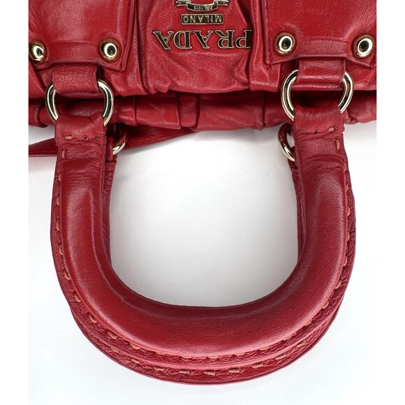 Prada Napa Gauffre Tessuto Red Leather Two Way Bag - Picture 11 of 16